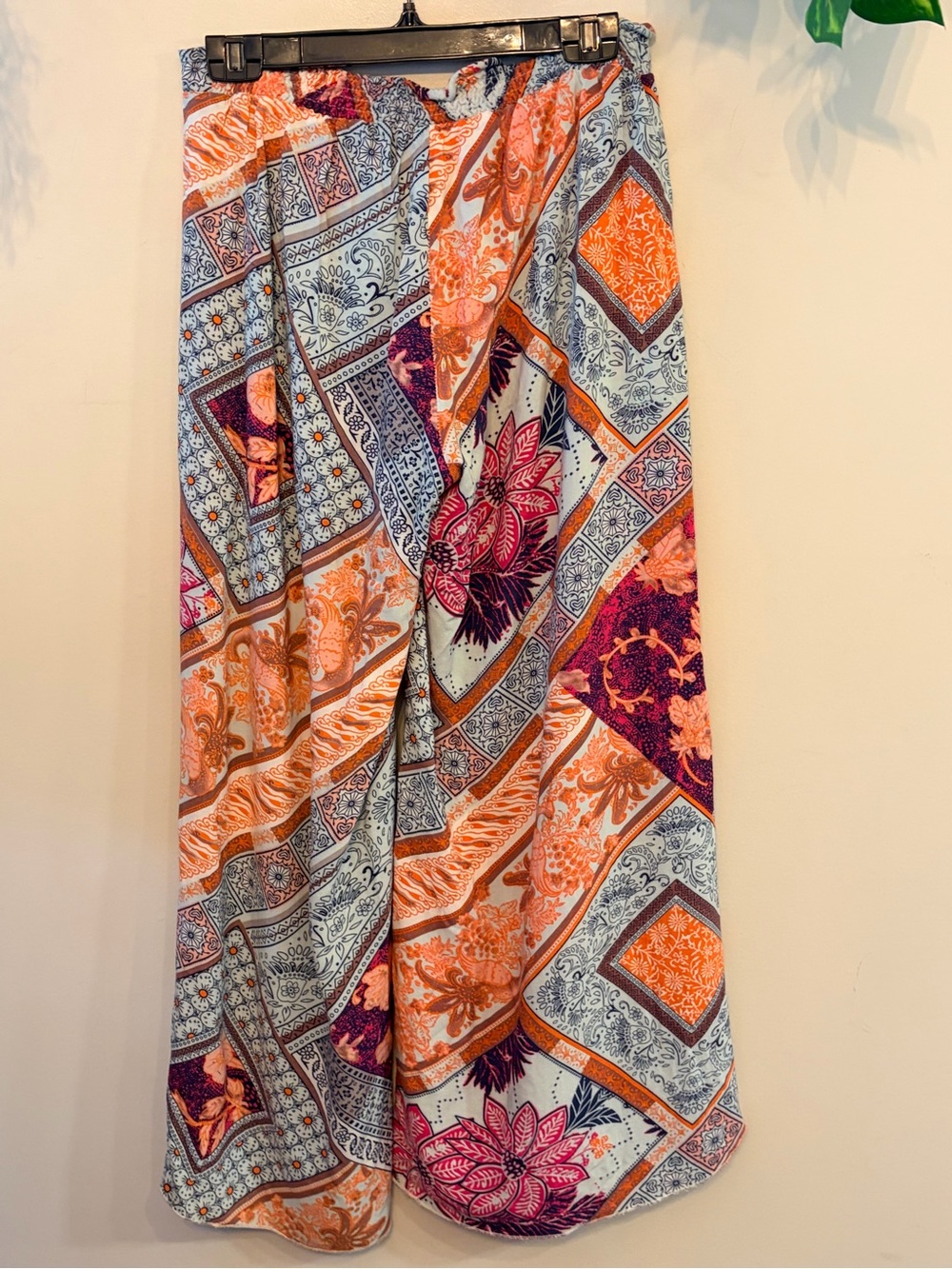 UK2LA Scarf Print Wrap Style Palazzo Pants | Boho Resort Wide Leg Rayon Pants - Picture 6 of 6